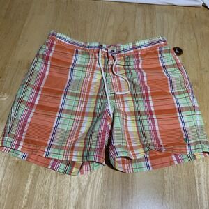 Polo Ralph Lauren‎ Mens L - Orange  / Multicolor Plaid Swim Trunks Shorts Lined